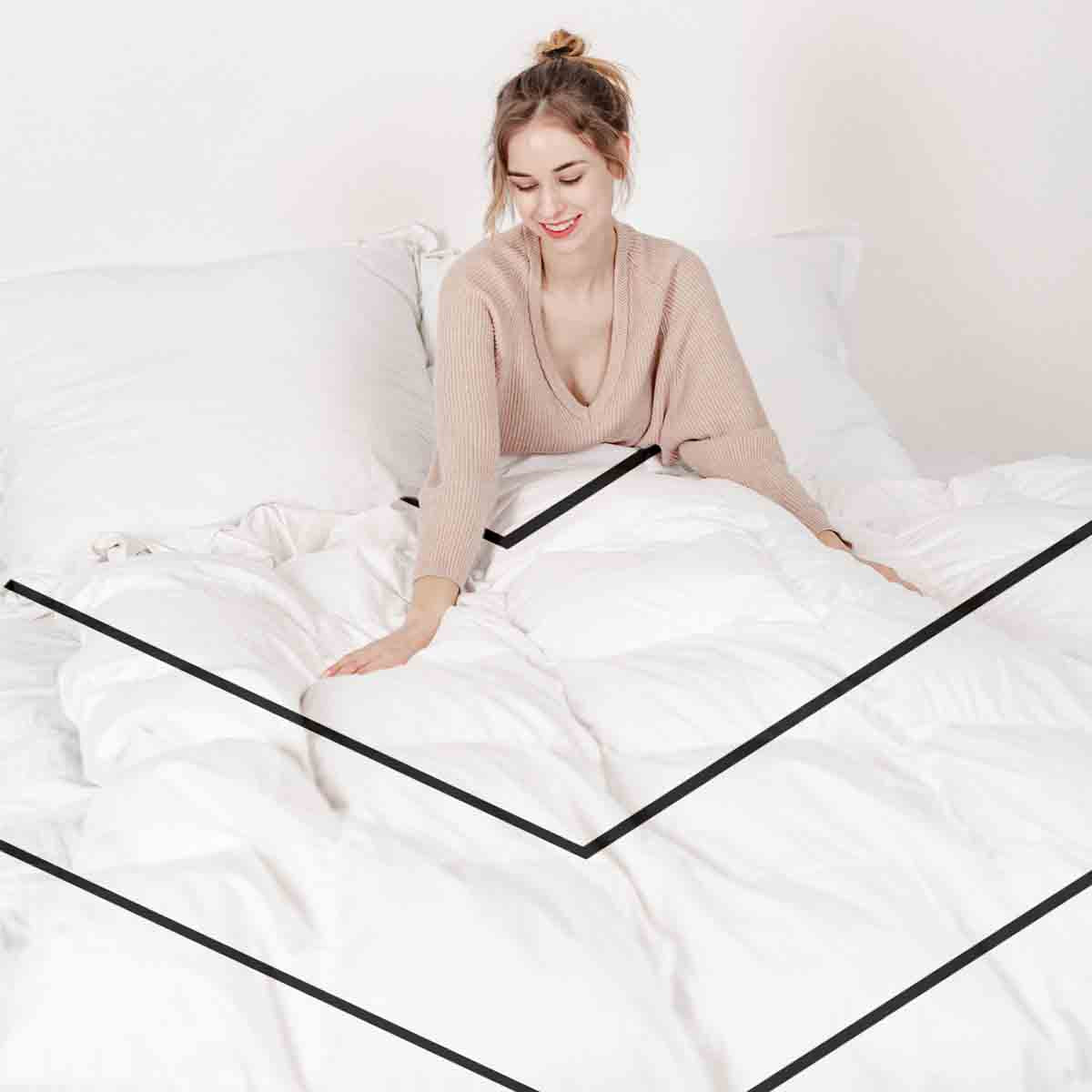 Set di biancheria da letto con coperta terapeutica bianca con zigzag nero