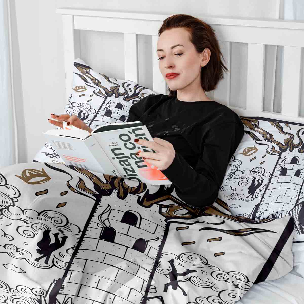 Set di biancheria da letto con coperta terapeutica bianca con torre