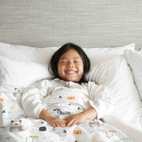 Set di biancheria da letto con coperte terapeutiche bianco con animali dello zoo