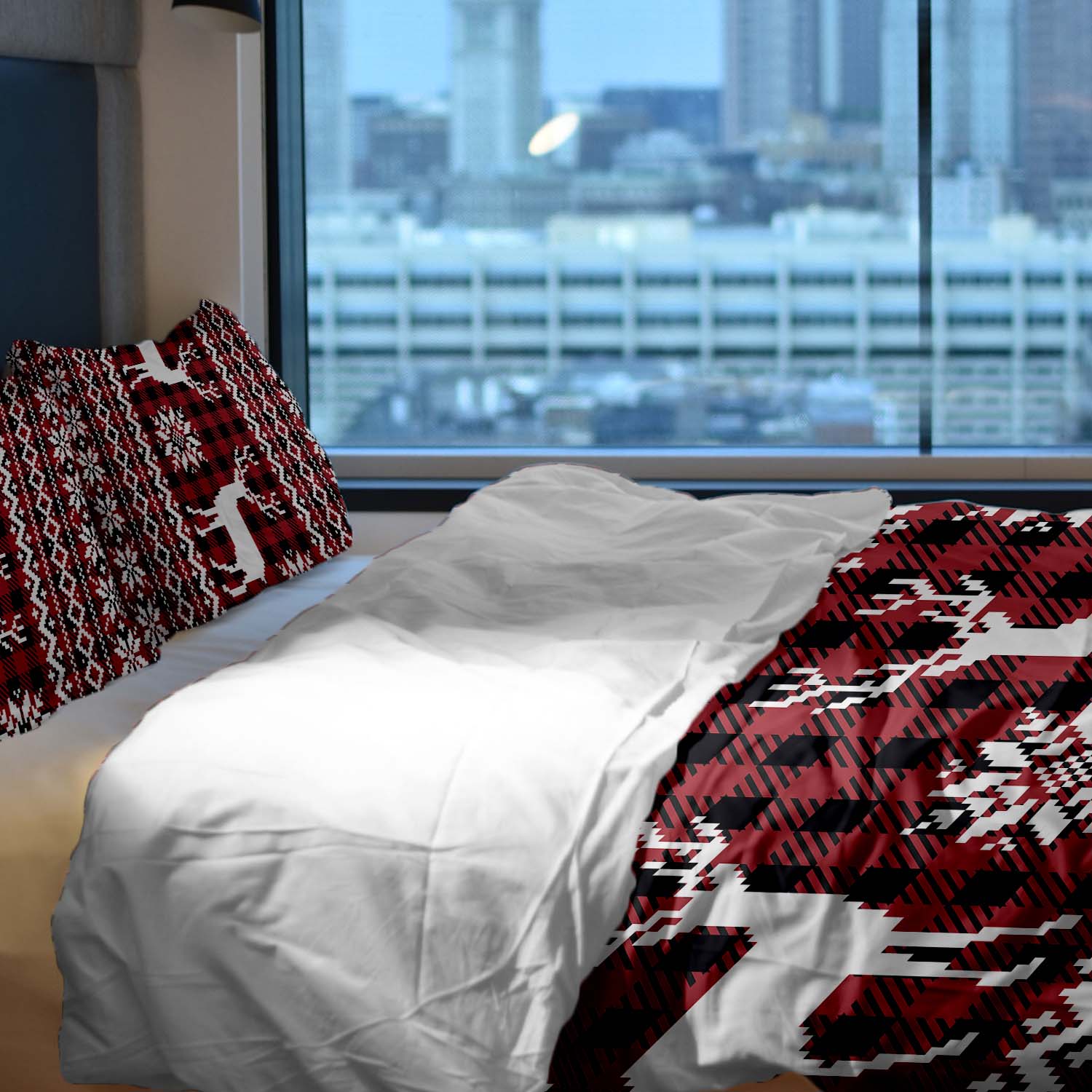 Set di biancheria da letto con coperta terapeutica a quadri con renna