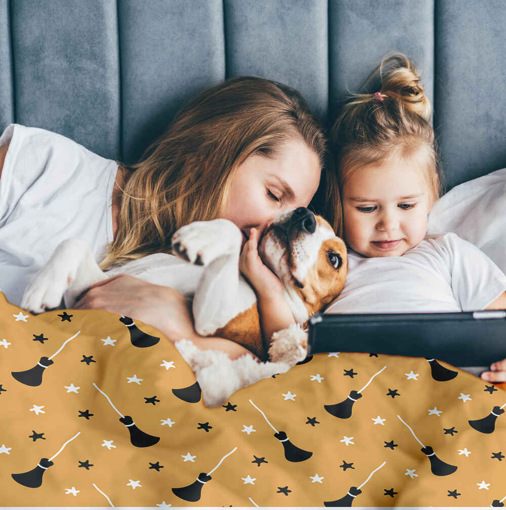 Set di biancheria da letto con coperta terapeutica arancione con scopa di Potter