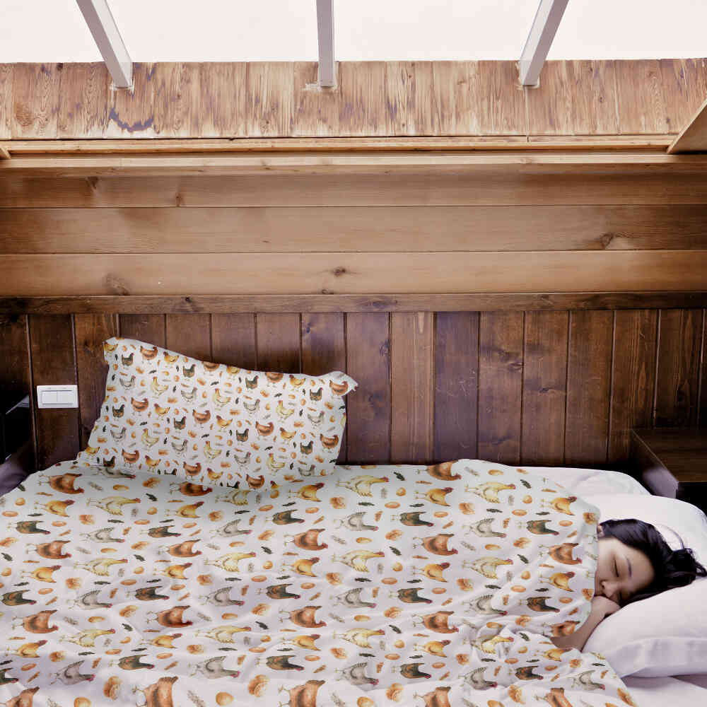 Set di biancheria da letto con coperte terapeutiche bianco con galline