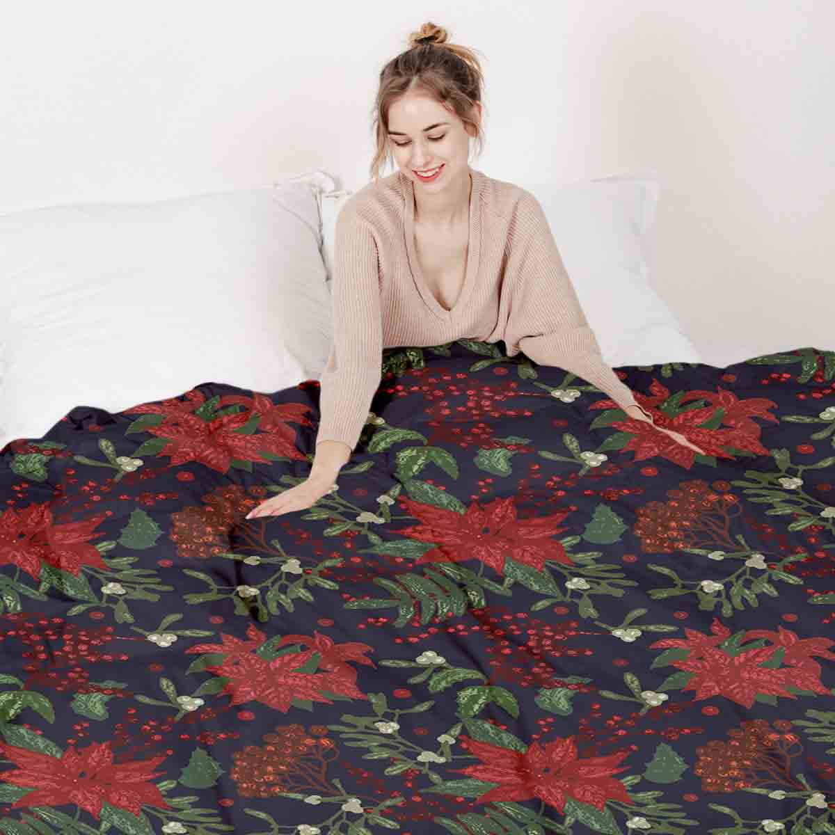 Set di biancheria da letto con coperta terapeutica e stella di Natale rossa