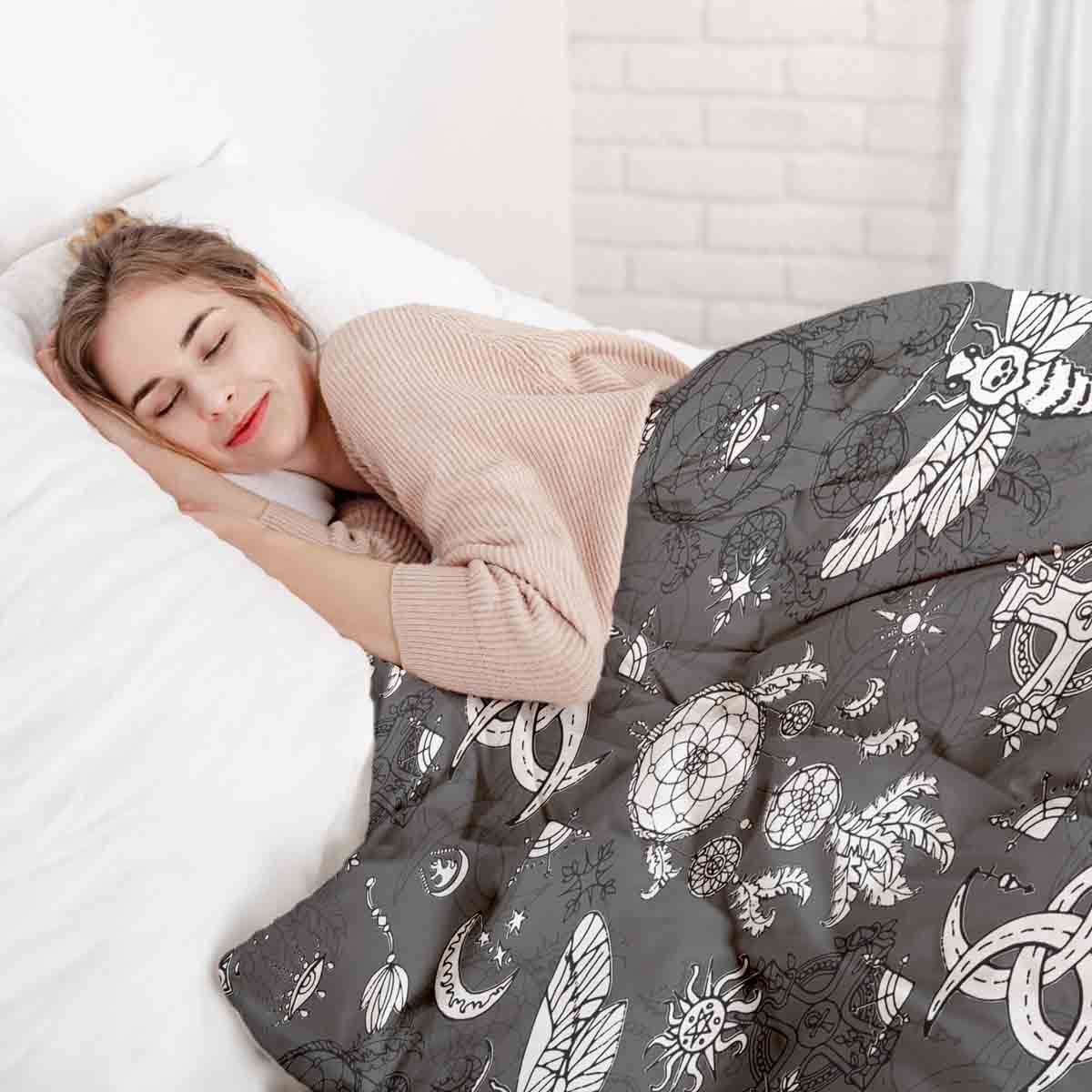 Coperta terapeutica originale - Rivestimento in cotone nero libellula spaventosa