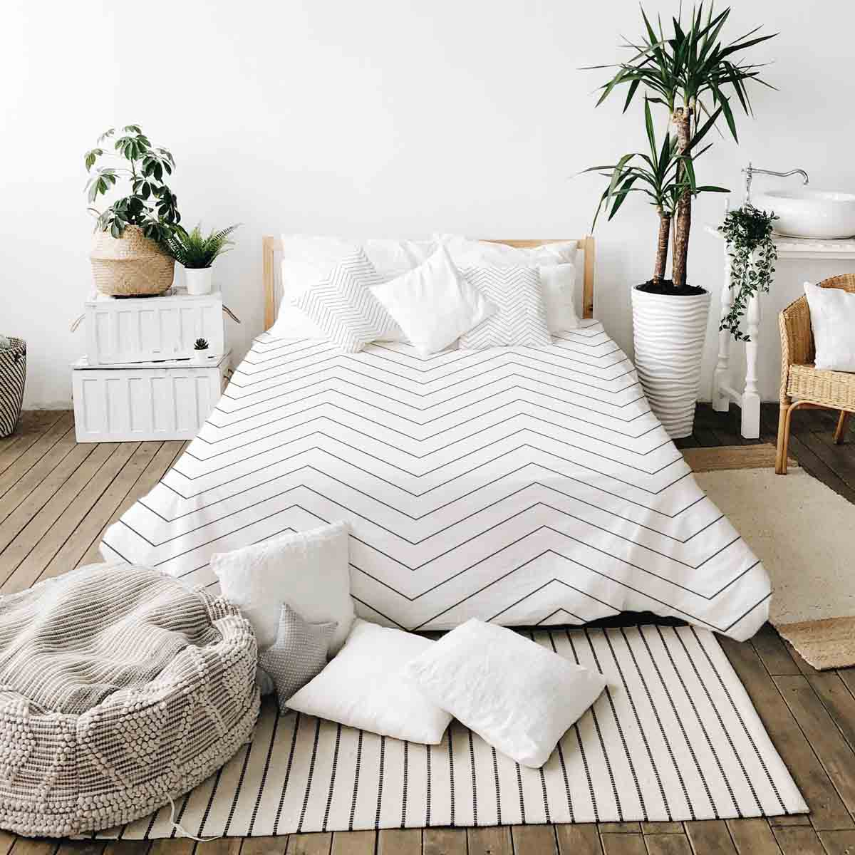Coperta terapeutica originale - Rivestimento in cotone bianco con zigzag nero
