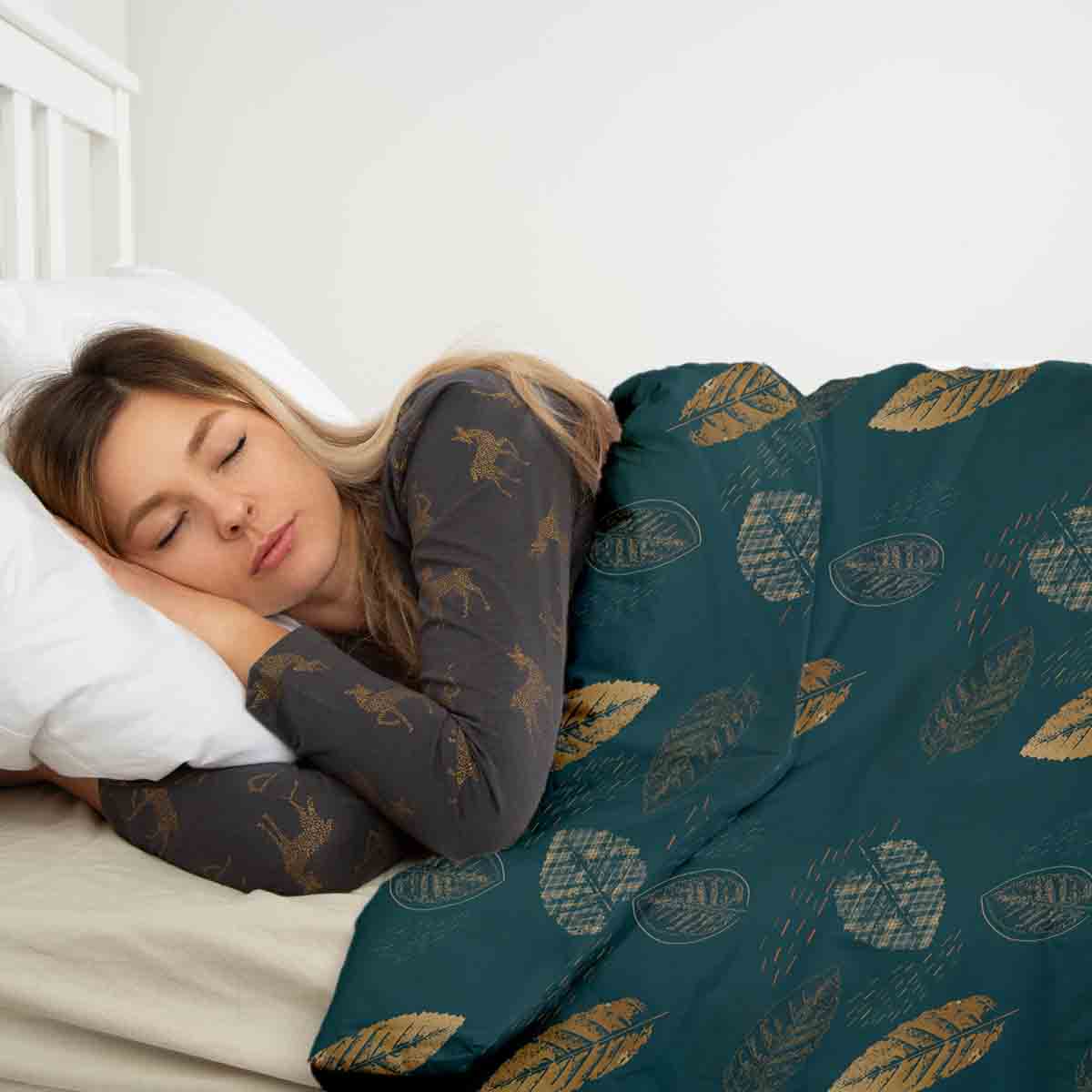 Coperta terapeutica originale - Rivestimento in cotone verde con foglia dorata