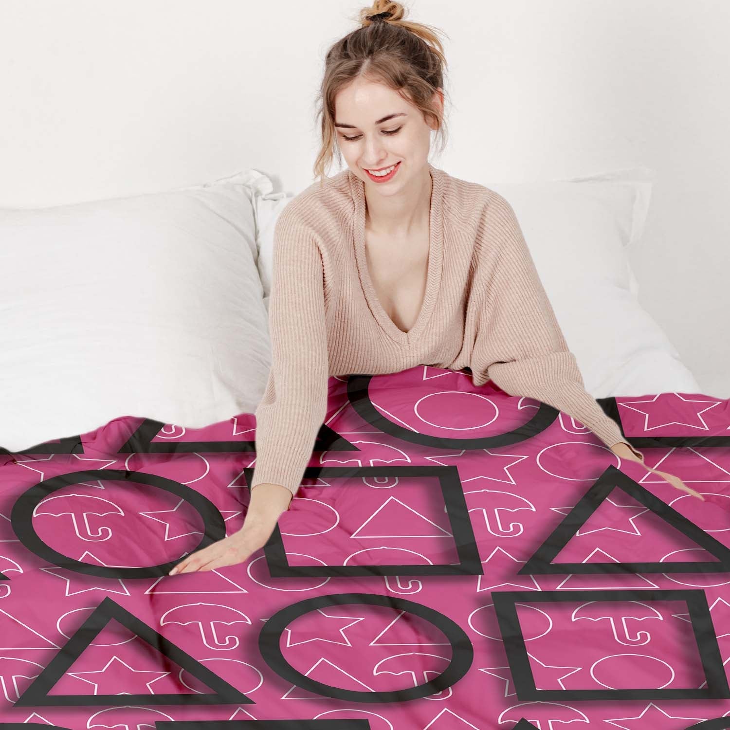 Set di biancheria da letto con coperta terapeutica Polpo Rosa