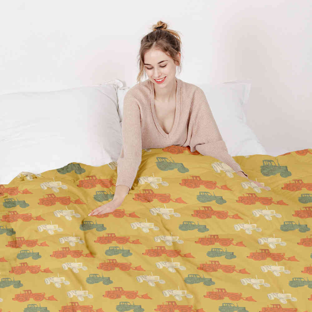 Set di biancheria da letto con coperte terapeutiche arancioni con trattori