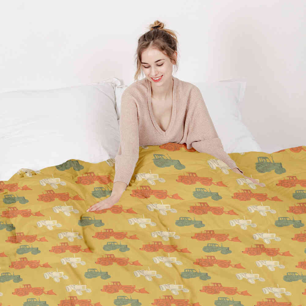 Coperta terapeutica originale - Rivestimento in cotone arancione con trattori