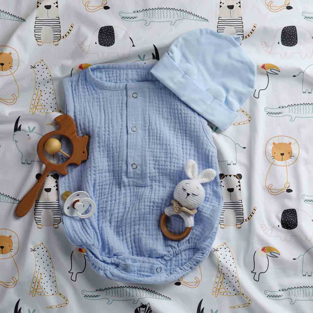 Set di biancheria da letto con coperte terapeutiche bianche con animali dello zoo