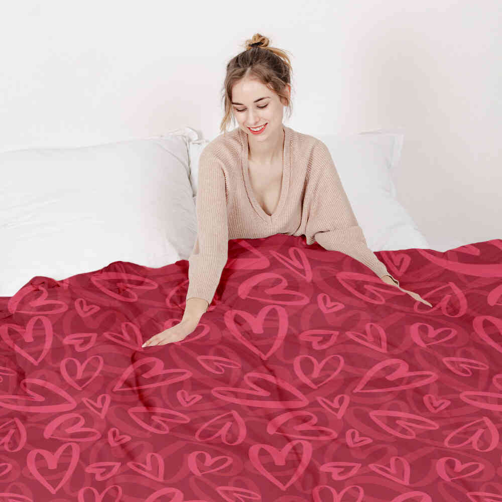 Set di biancheria da letto con coperta terapeutica rossa con motivo a cuore rosa
