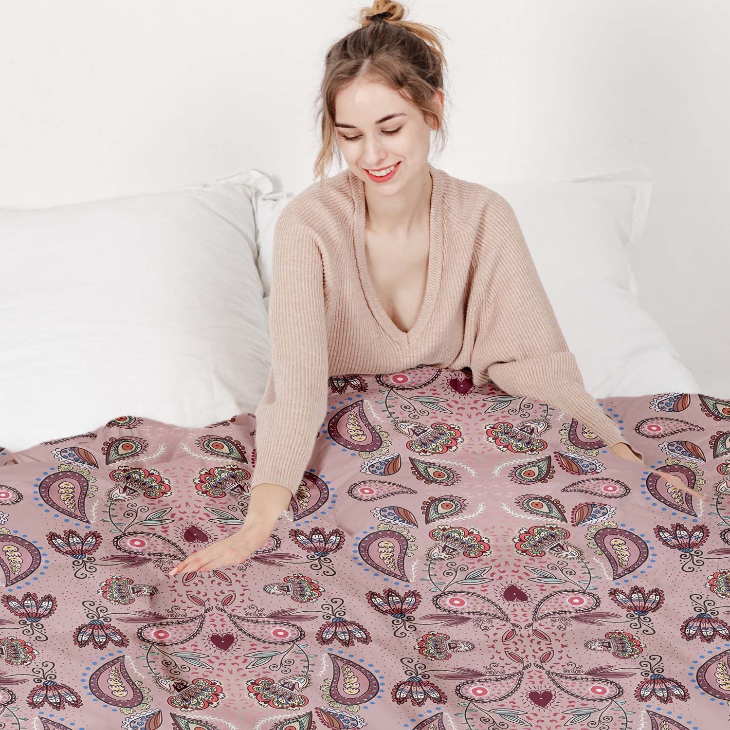 Set di biancheria da letto con coperta terapeutica Mandala rosa