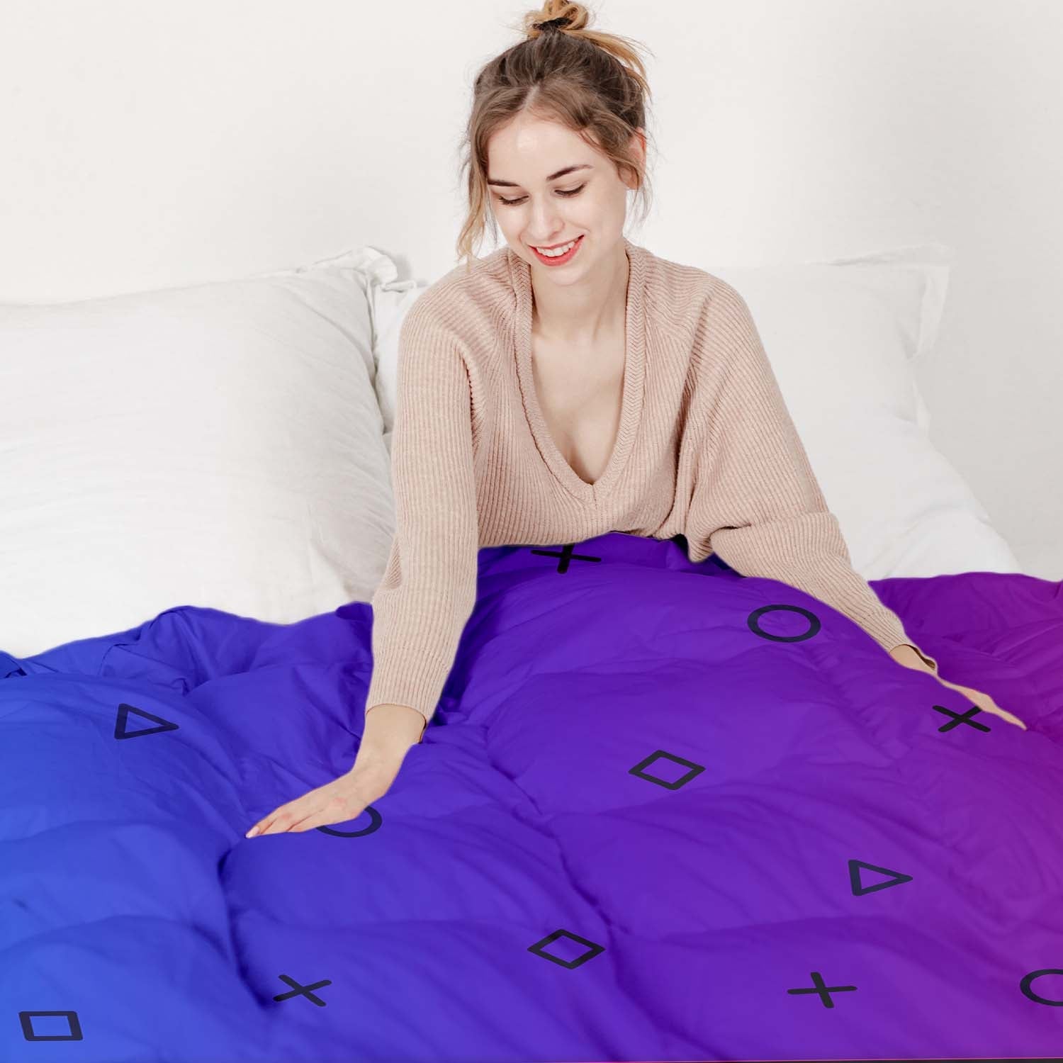 Set di biancheria da letto con coperte terapeutiche viola con forme