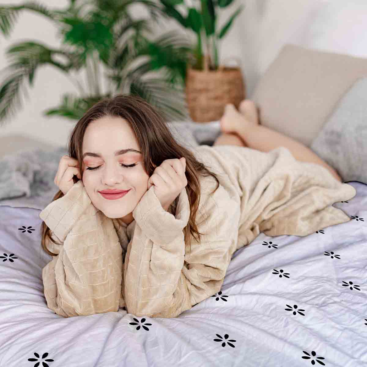 Set di biancheria da letto con coperta terapeutica bianca margherita