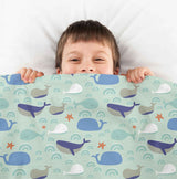 Set di biancheria da letto con coperte terapeutiche verde con balene