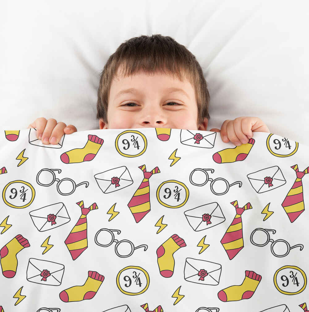 Set di biancheria da letto con coperta terapeutica bianca scuola di magia