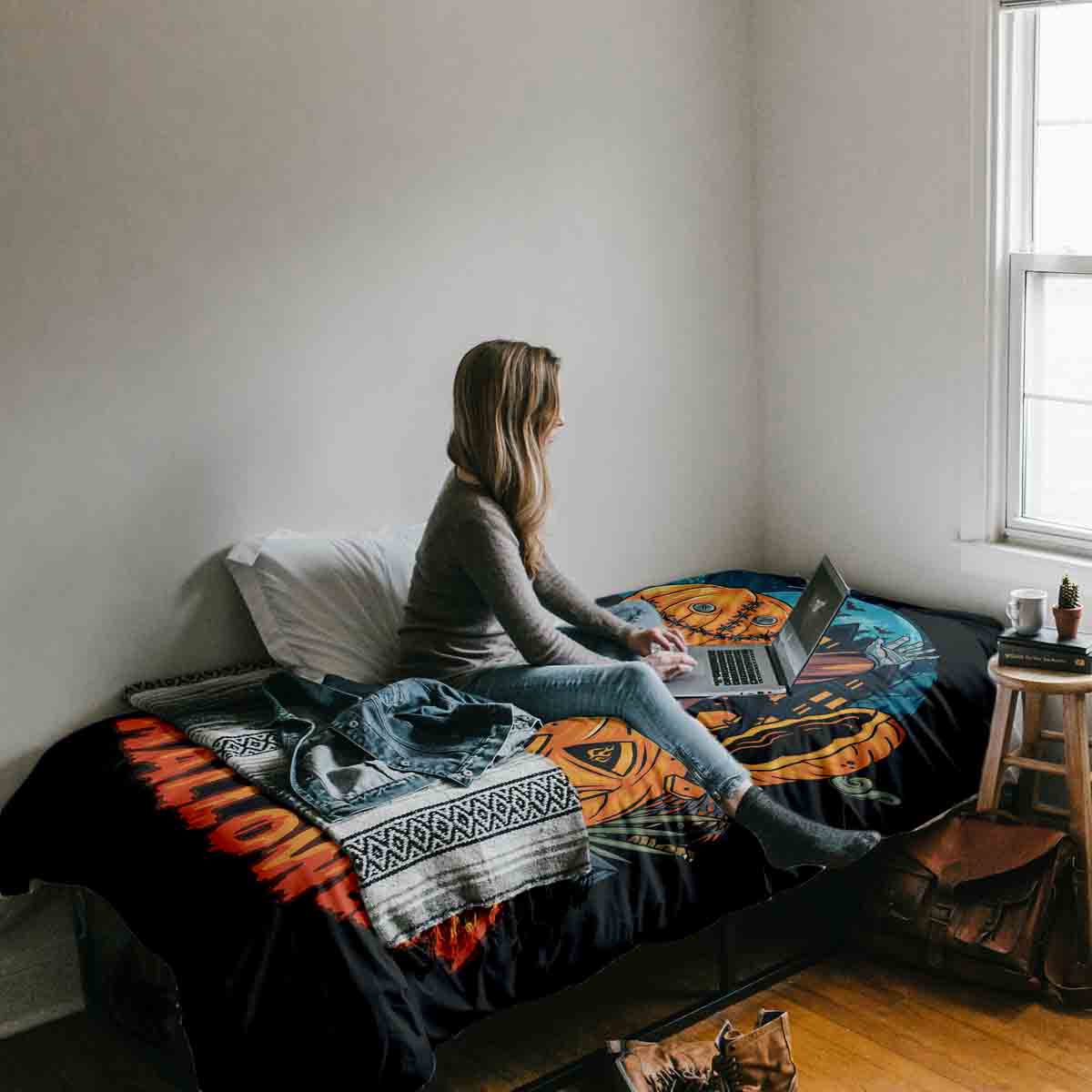 Set di biancheria da letto con coperta terapeutica Halloween Zucca