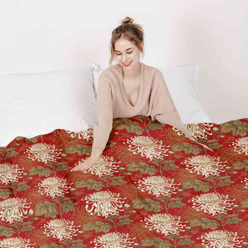Set di biancheria da letto con coperta terapeutica Rosso grande fiore