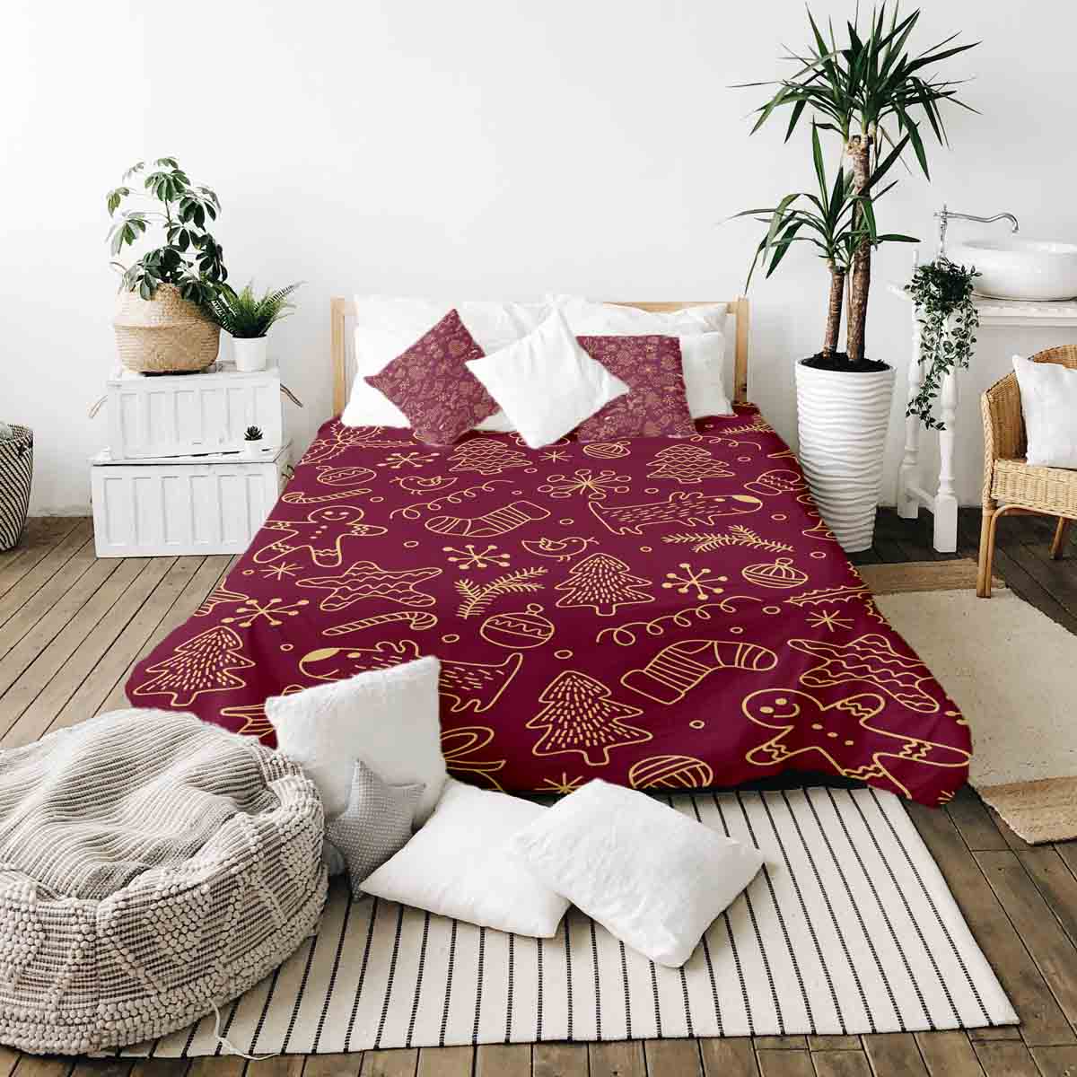 Set di biancheria da letto con coperte terapeutiche rosse con divertenti motivi natalizi