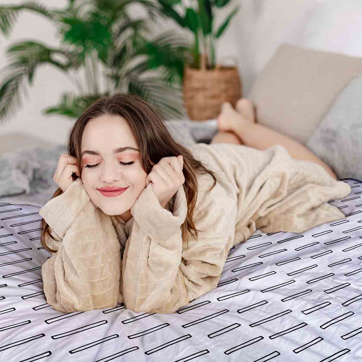 Set di biancheria da letto con coperte terapeutiche righe spesse bianche