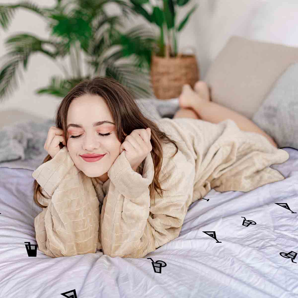 Set di biancheria da letto con coperta terapeutica bianca cocktail