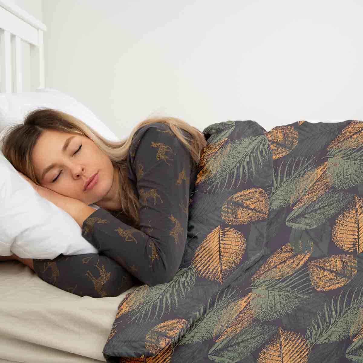 Set di biancheria da letto con coperta terapeutica motivo foglia autunnale