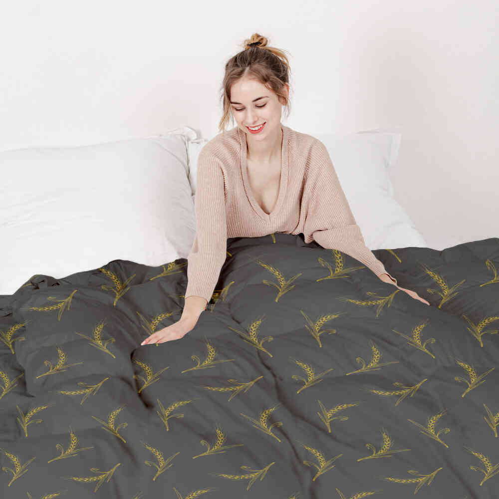 Set di biancheria da letto con coperta terapeutica grigia con grano