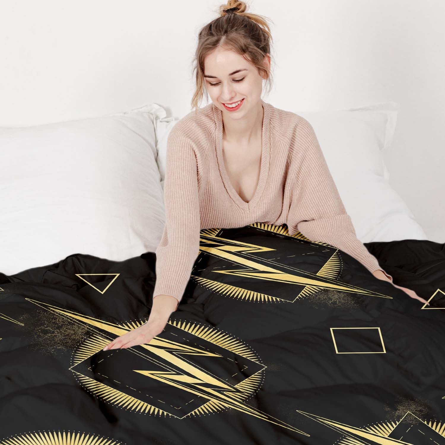 Set di biancheria da letto con coperta terapeutica lampo gialla