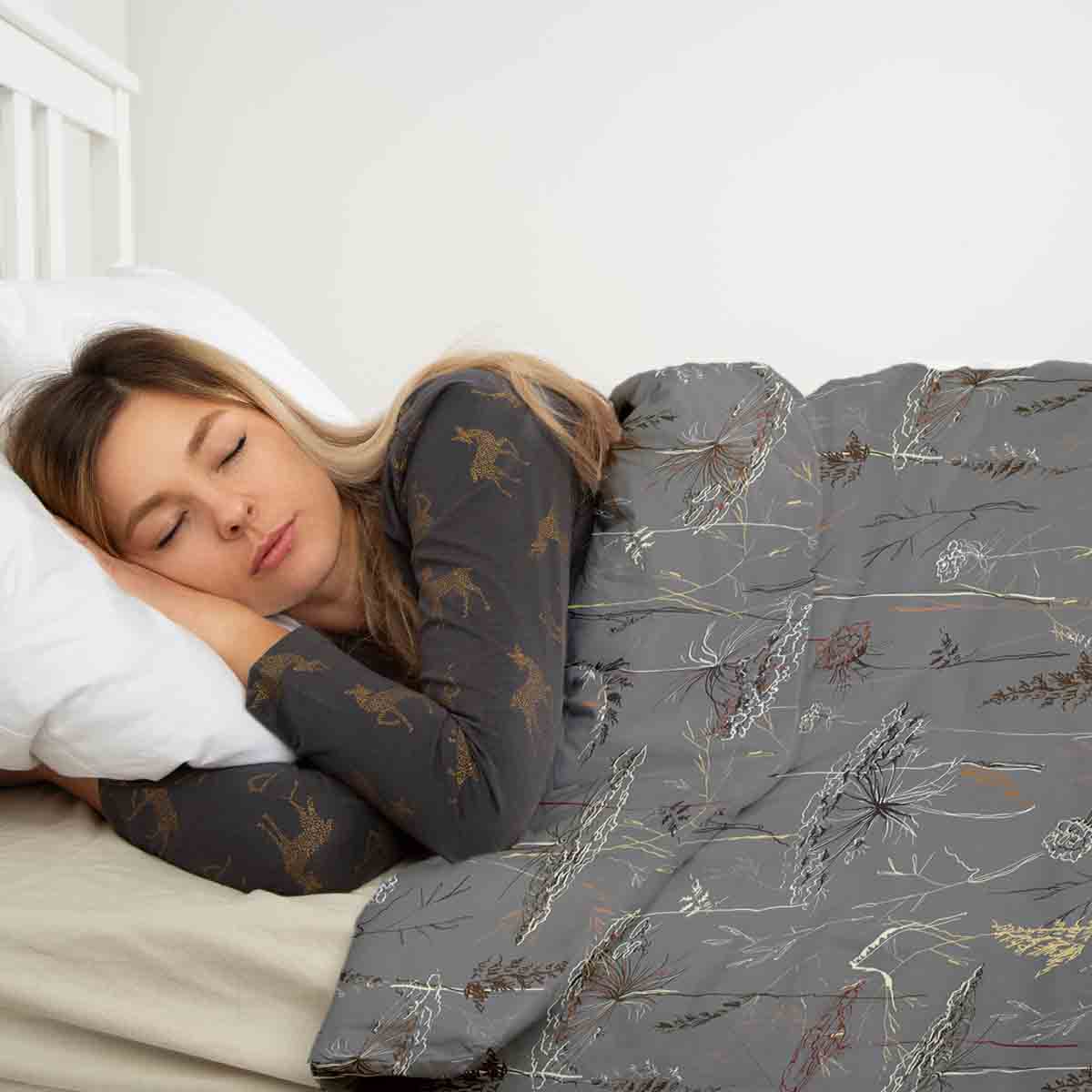 Set di biancheria da letto con coperte terapeutiche grigio con piante dorate