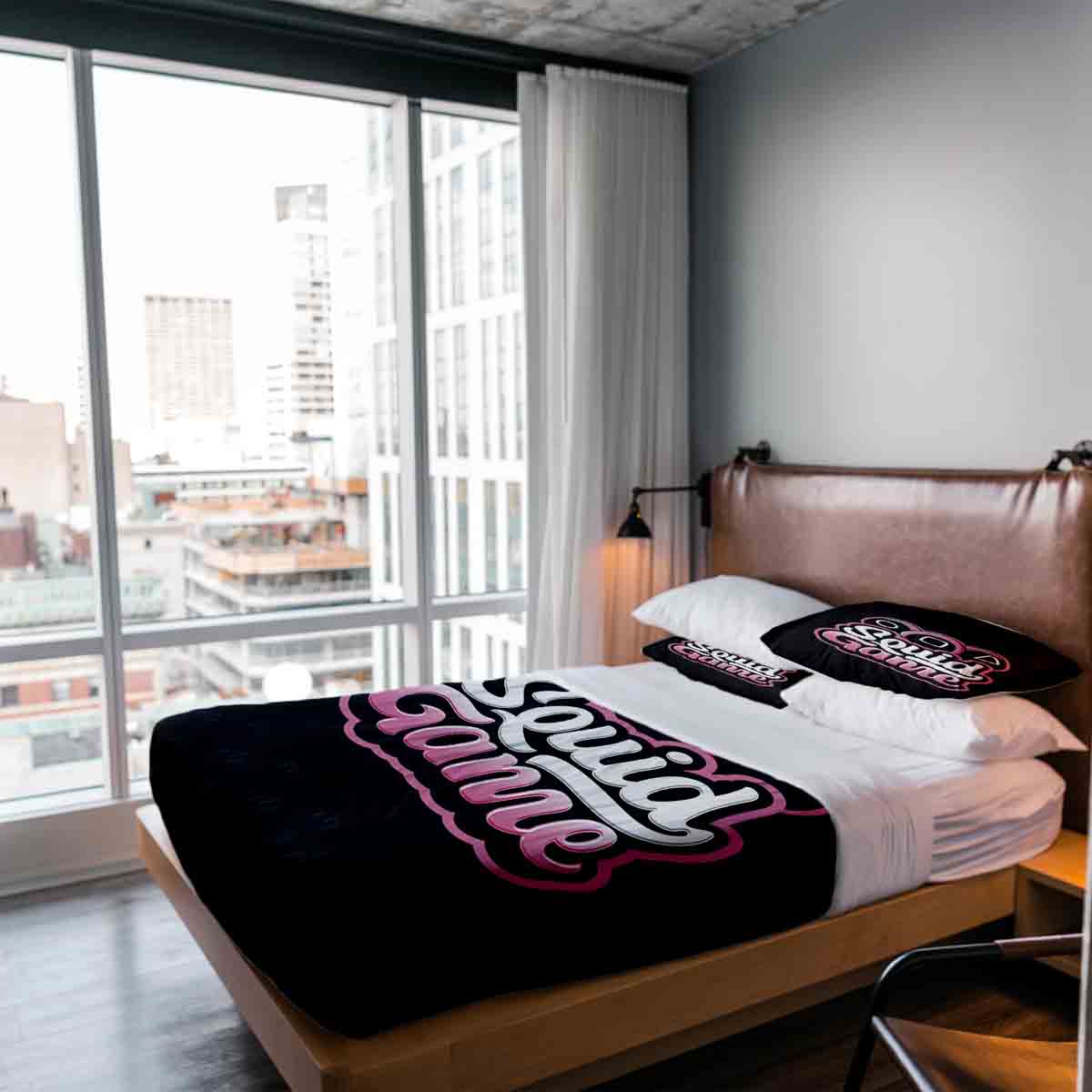 Set di biancheria da letto con coperta terapeutica nero Squid