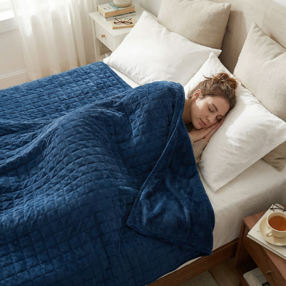 Coperta terapeutica originale - Coperta ponderata con rivestimento per 4 stagioni in blu per adulti