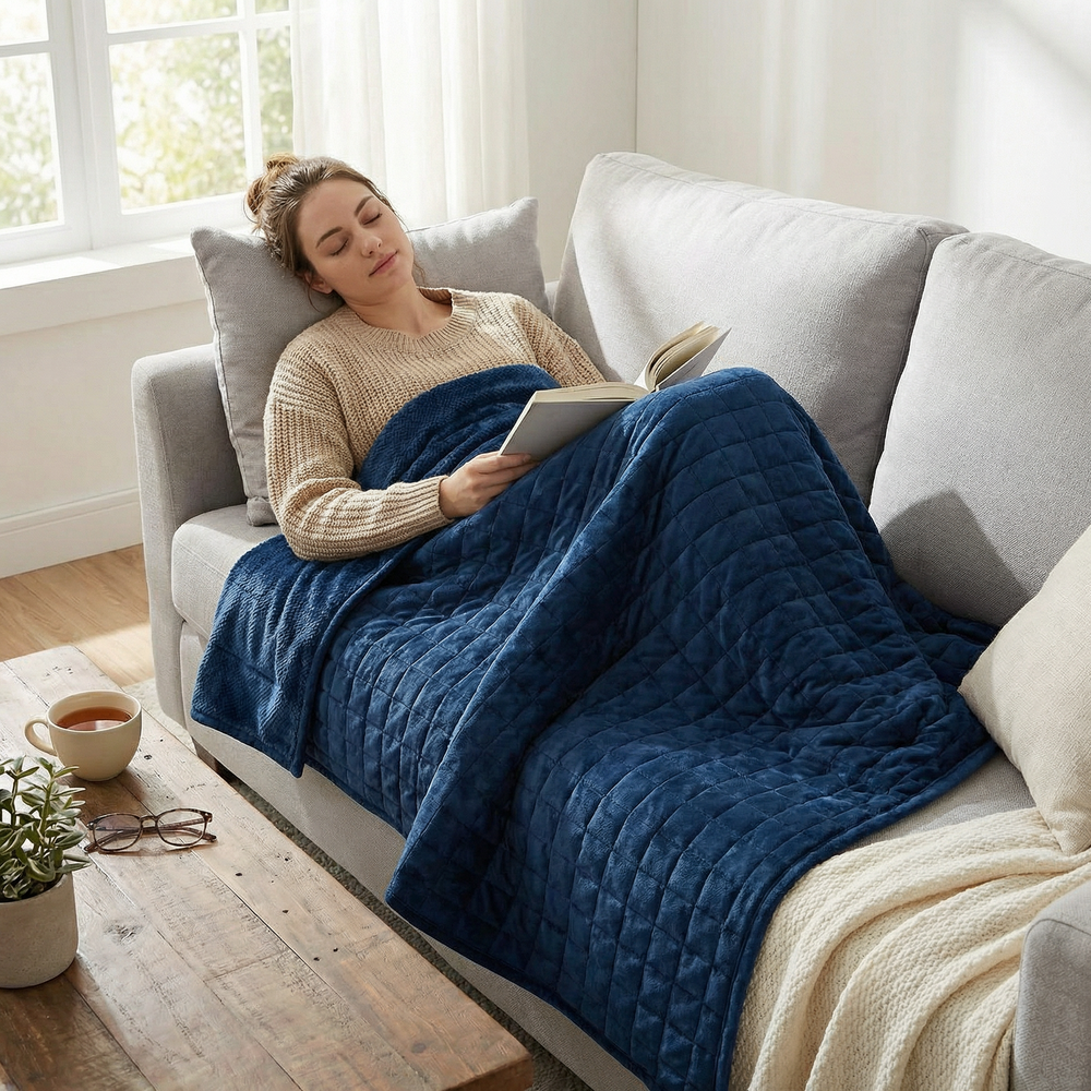Coperta terapeutica originale - Coperta ponderata con rivestimento per 4 stagioni in blu per adulti