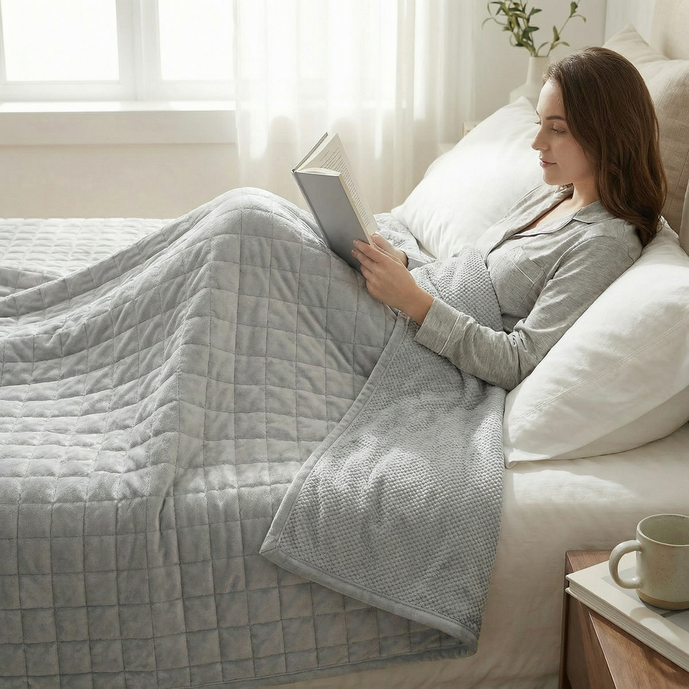 Coperta terapeutica originale - Coperta ponderata con rivestimento per 4 stagioni in grigio ghiaccio per adulti