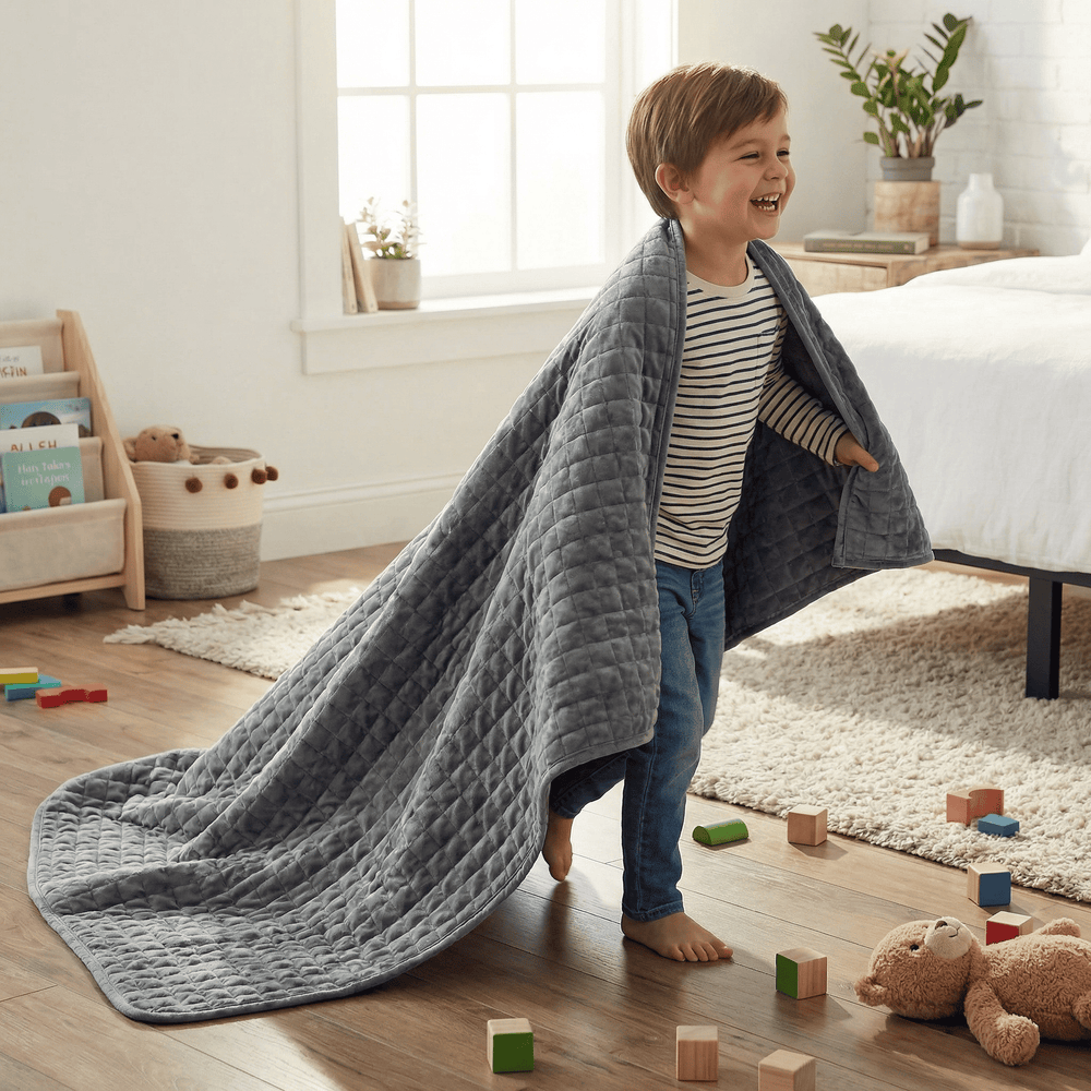 Coperta terapeutica originale - Coperta ponderata con rivestimento per 4 stagioni in grigio per bambini