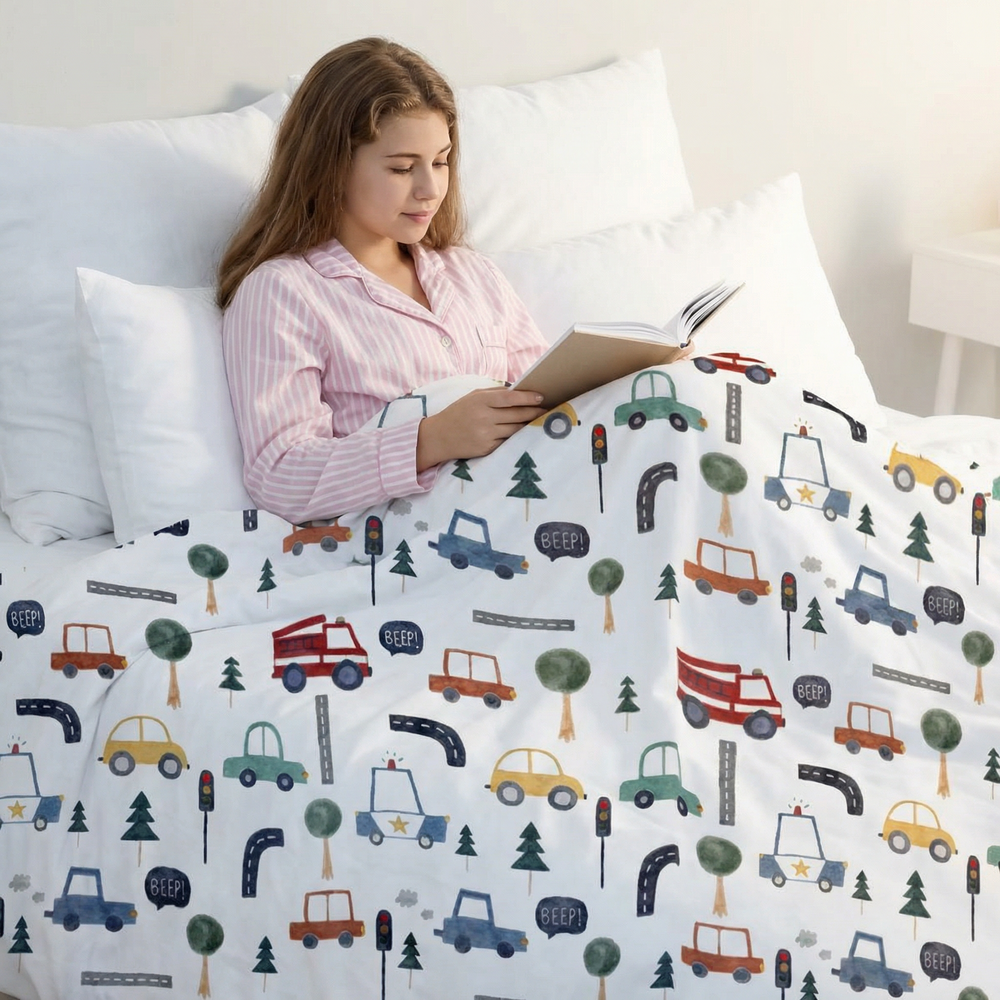 Coperta terapeutica originale - Coperta ponderata con motivo auto e rivestimento in cotone per bambini