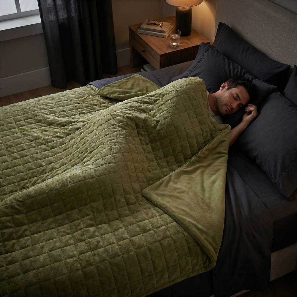 Coperta terapeutica originale - Coperta ponderata con rivestimento per 4 stagioni in verde oliva per adulti