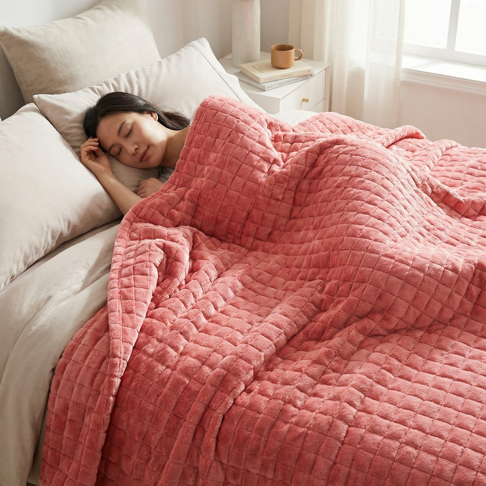 Coperta terapeutica originale - Coperta ponderata con rivestimento per 4 stagioni in rosa per adulti