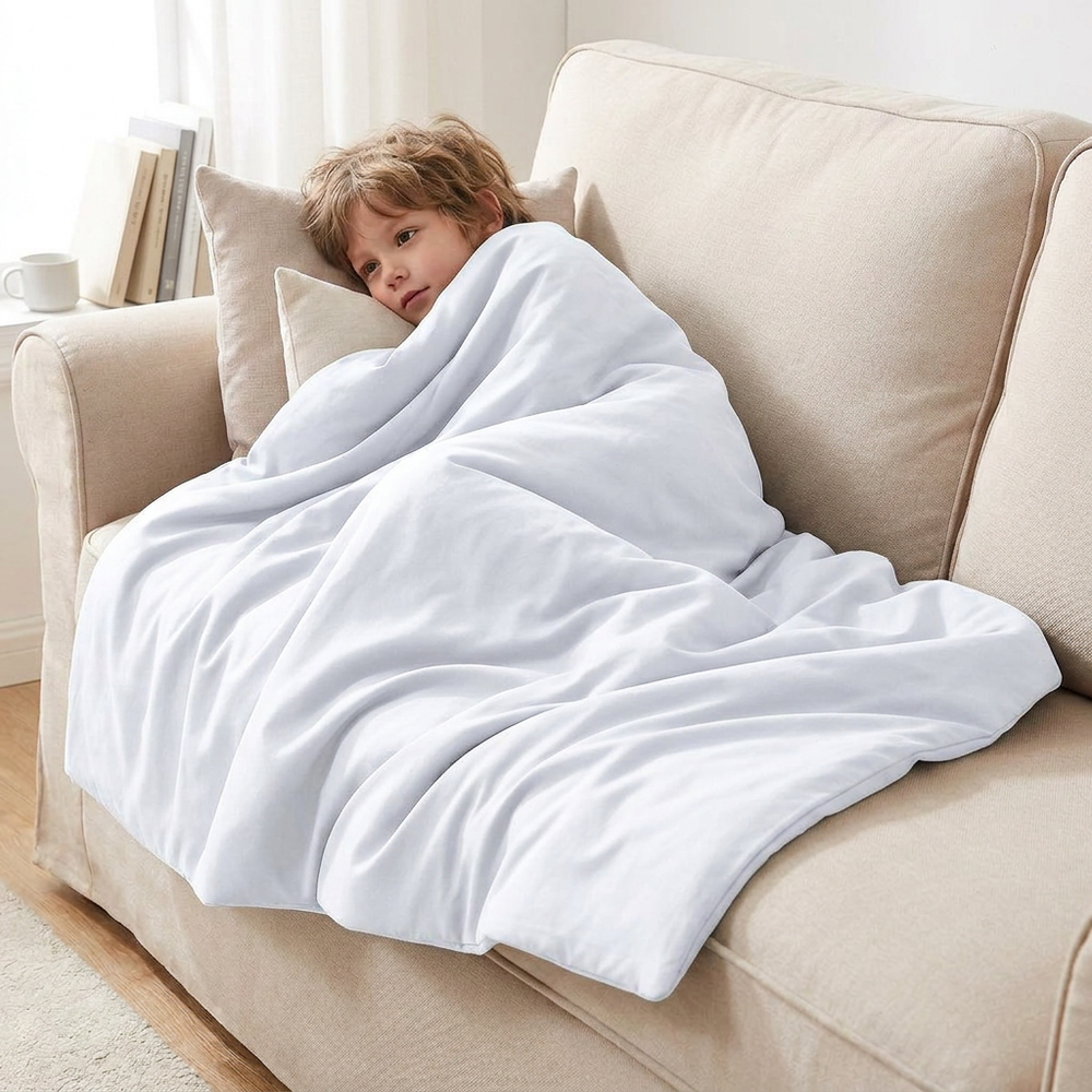 Coperta Terapeutica Originale - Coperta Pesata con Fodera in Cotone Bianco per Bambini