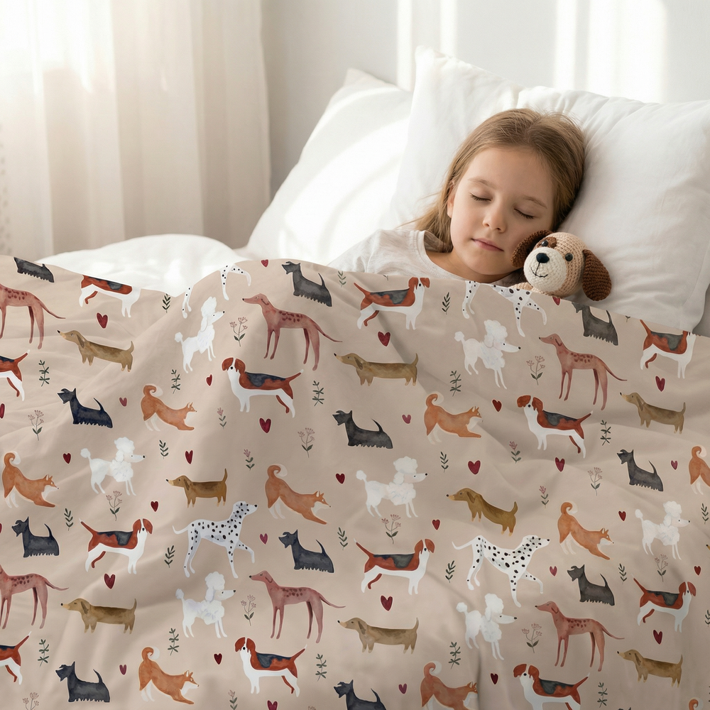 Coperta terapeutica originale - Coperta ponderata con motivo cani e rivestimento in cotone per bambini