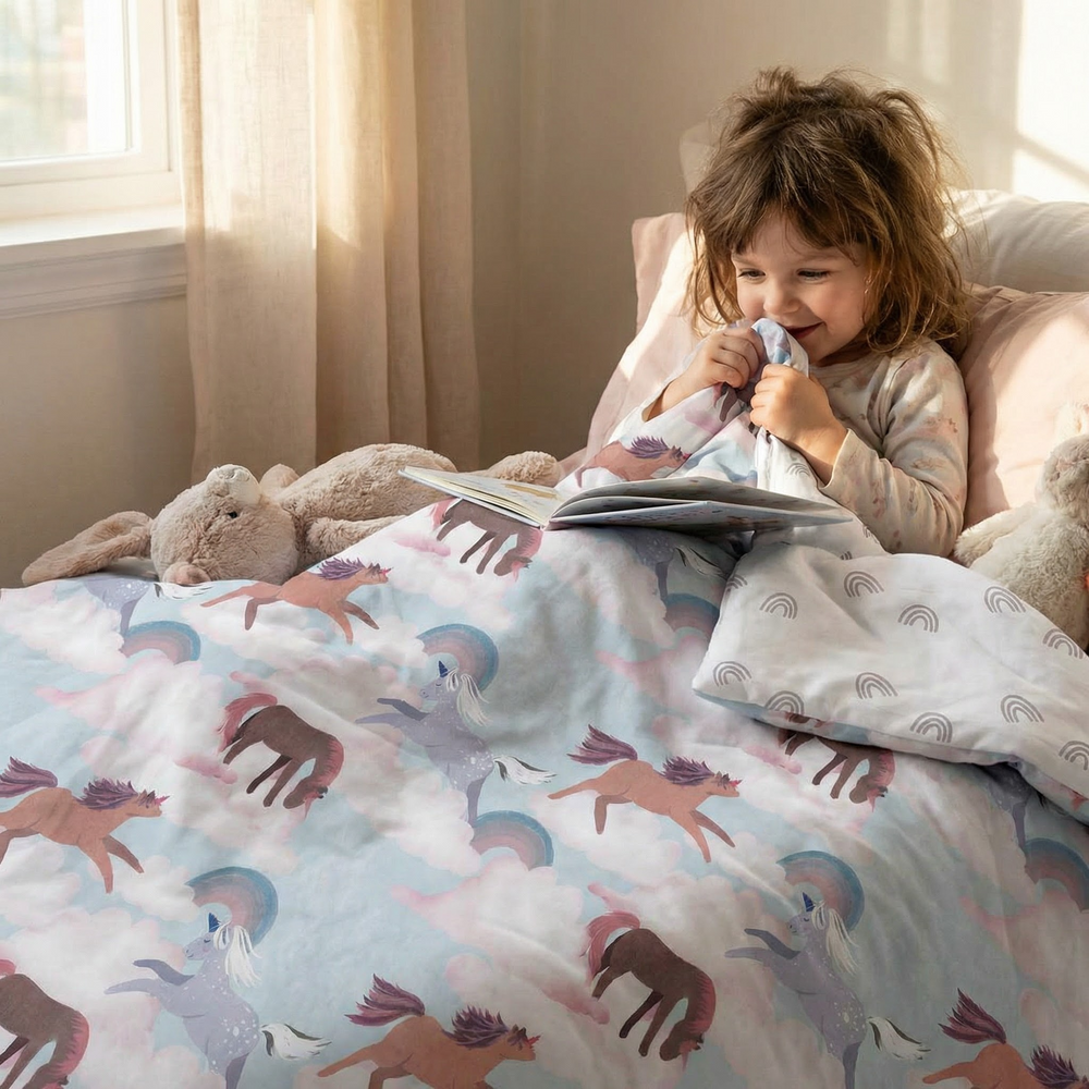 Coperta terapeutica originale - Coperta ponderata con motivo cavalli e rivestimento in cotone per bambini