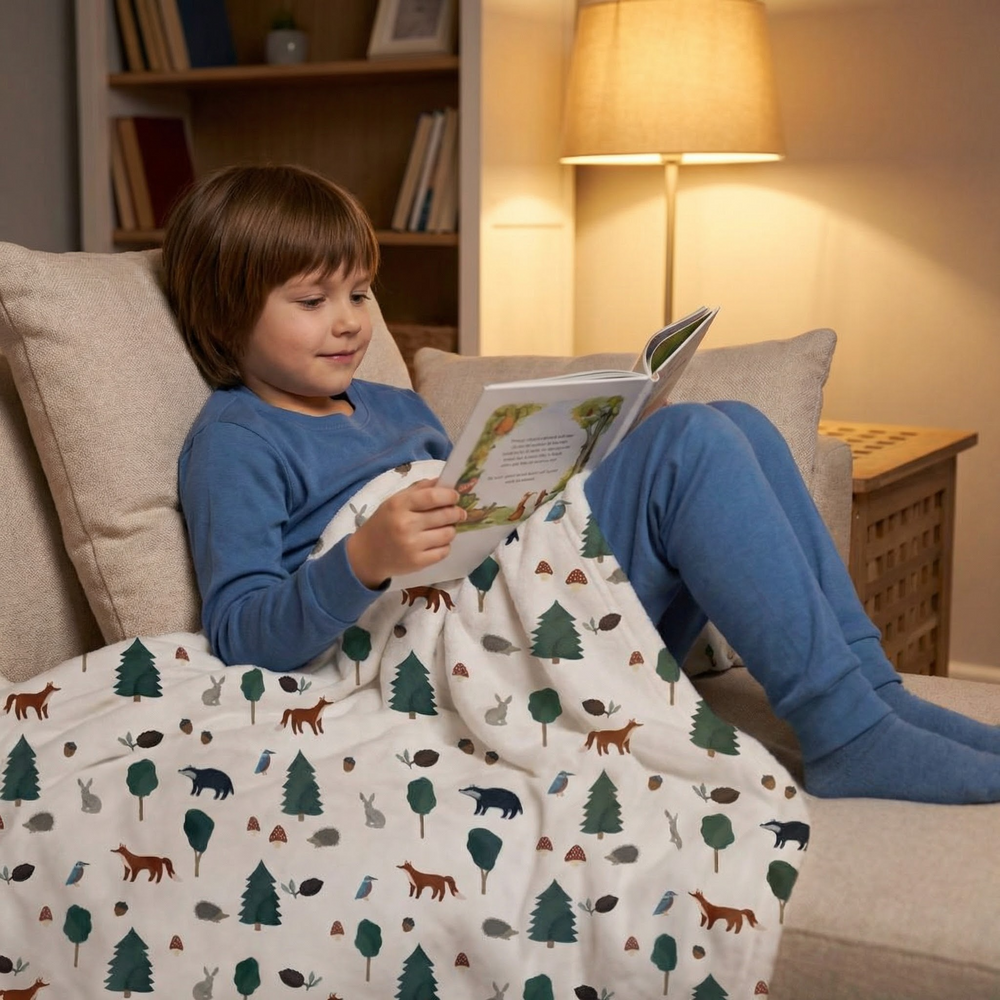 Coperta terapeutica originale - Coperta ponderata con animali della foresta con rivestimento in cotone per bambini