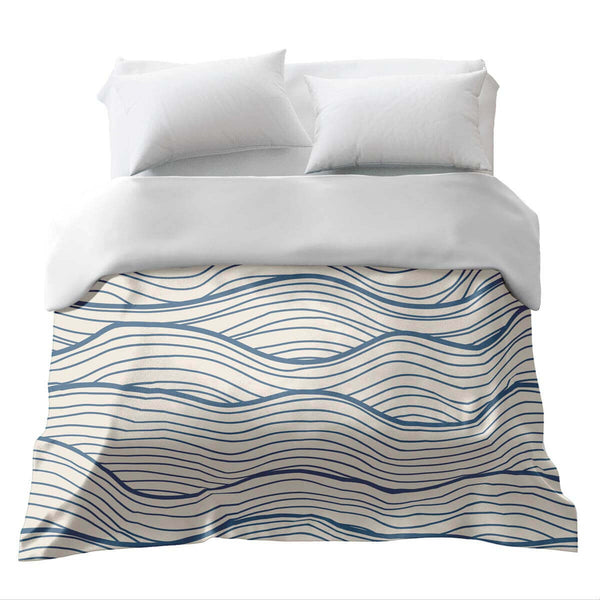 Coperta terapeutica originale - Rivestimento in cotone beige onde blu