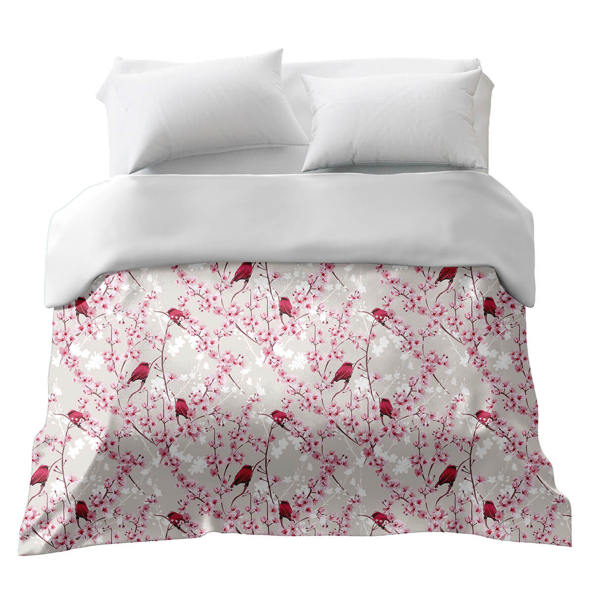 Coperta terapeutica originale - Rivestimento in cotone con fiori di ciliegio e uccelli