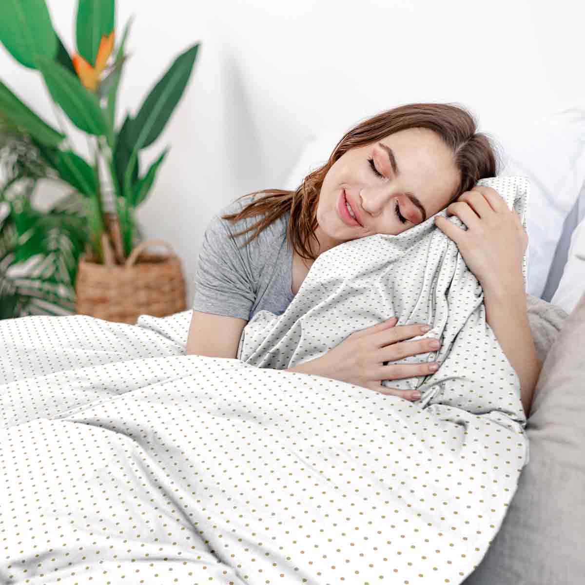 Coperta terapeutica originale - Rivestimento in cotone bianco con puntini dorati