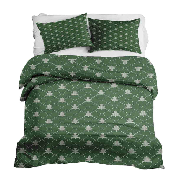 Set di biancheria da letto con coperte terapeutiche verde con alberi di abete