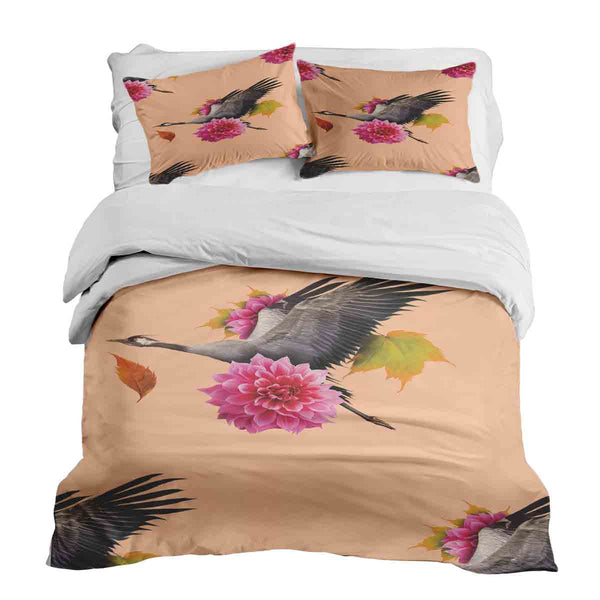 Set di biancheria da letto con coperta terapeutica arancione con gru