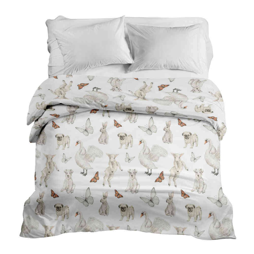 Coperta terapeutica originale - Rivestimento in cotone bianco con dolci animali