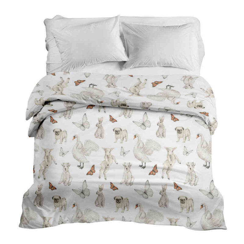 Coperta terapeutica originale - Rivestimento in cotone bianco con dolci animali