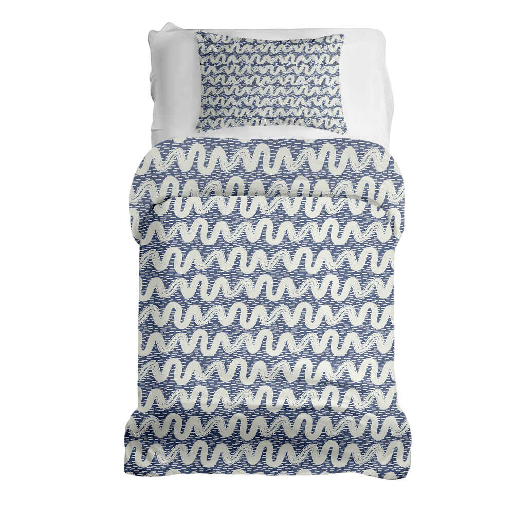 Set di biancheria da letto con coperta terapeutica onde bianche blu