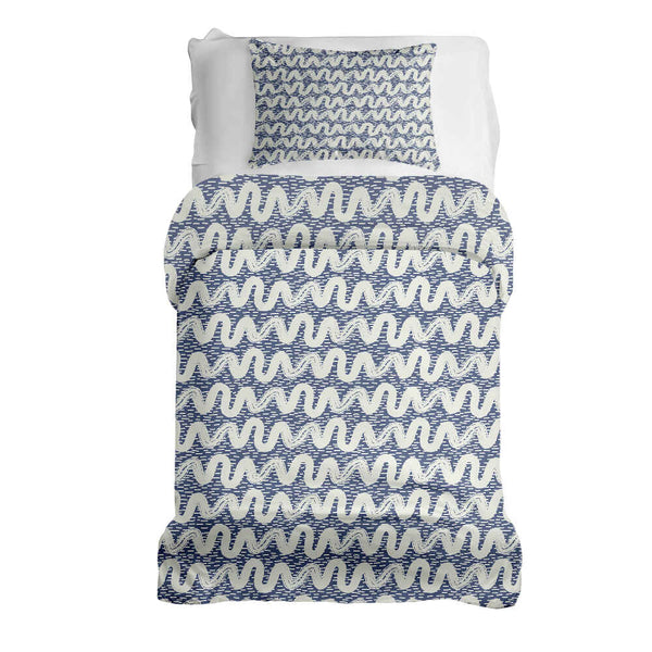 Set di biancheria da letto con coperte terapeutiche onde bianche blu